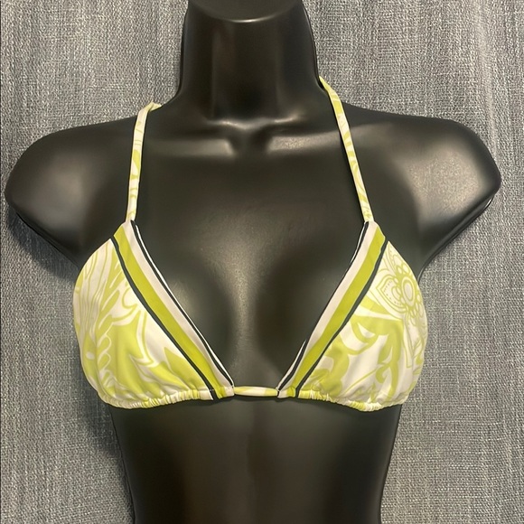Green and White Halter Bikini Top - Picture 1 of 8